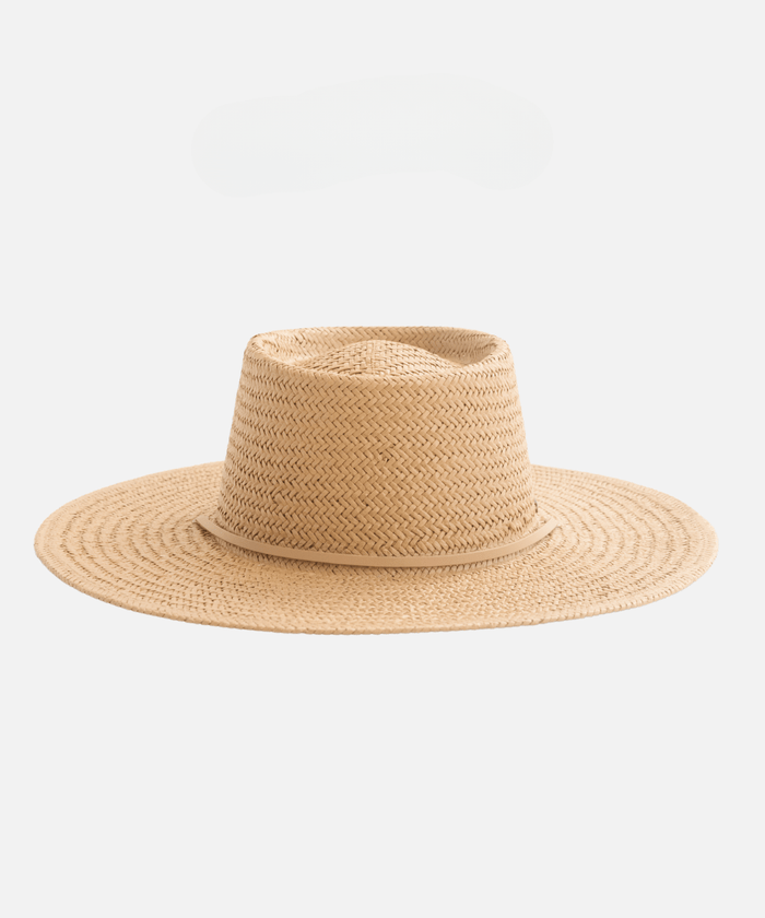 A natural colored straw hat with a band on a white background #color_natural