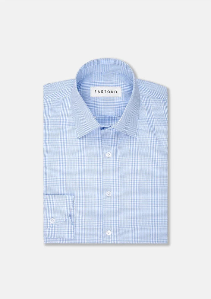 Glen Plaid Light Blue Shirt - SARTORO