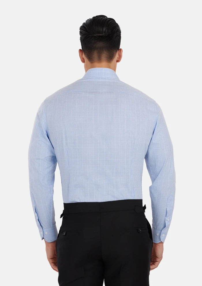 Glen Plaid Light Blue Shirt - SARTORO