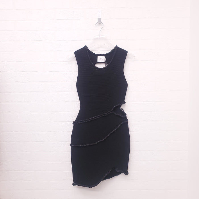AJE BLACK DRESS WITH CRYSTAL CUTOUT DETAILS - SIZE XS