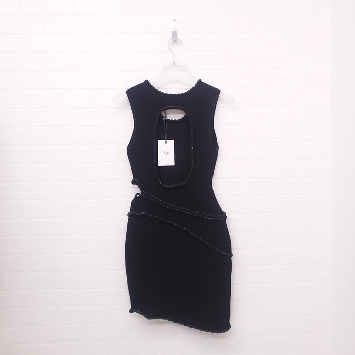 AJE BLACK DRESS WITH CRYSTAL CUTOUT DETAILS - SIZE XS