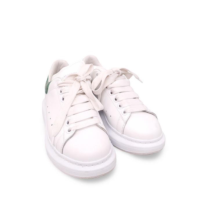 ALEXANDER MCQUEEN WHITE SNEAKERS WITH GREEN CROC HEEL - SIZE 35.5