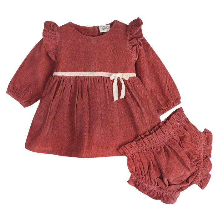 Amber Velvet Baby Dress & Bloomer Set (Organic Cotton)
