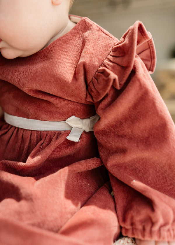Amber Velvet Baby Dress & Bloomer Set (Organic Cotton)