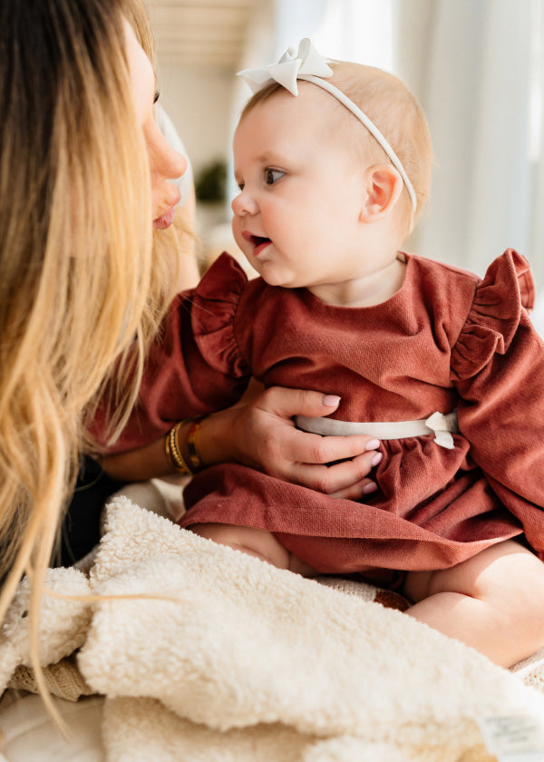 Amber Velvet Baby Dress & Bloomer Set (Organic Cotton)