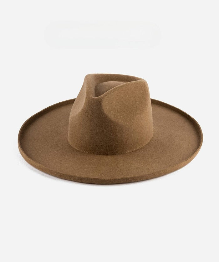 A brown pencil brim fedora hat on a white background #color_brown