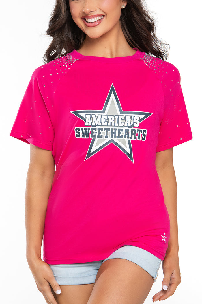 America's Sweethearts Tee with Crystals in Pink
