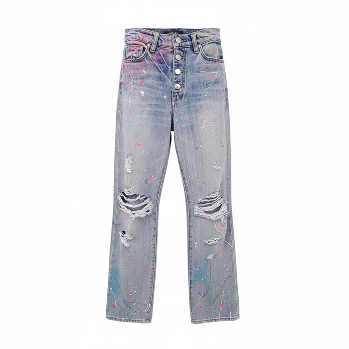 AMIRI PAINT SPLATTERED RIPPED JEANS - SIZE 24