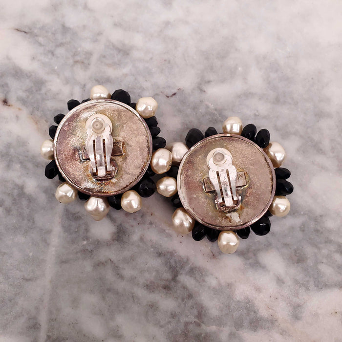 ANDREW GN CRYSTAL AND PEARL EARRINGS CLIP ON EARRINGS