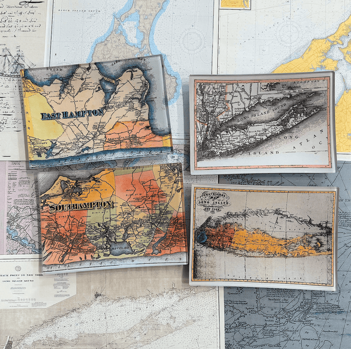 Antique East Hampton, Long Island Estate Map Decoupage Glass Tray - Ben's Garden
