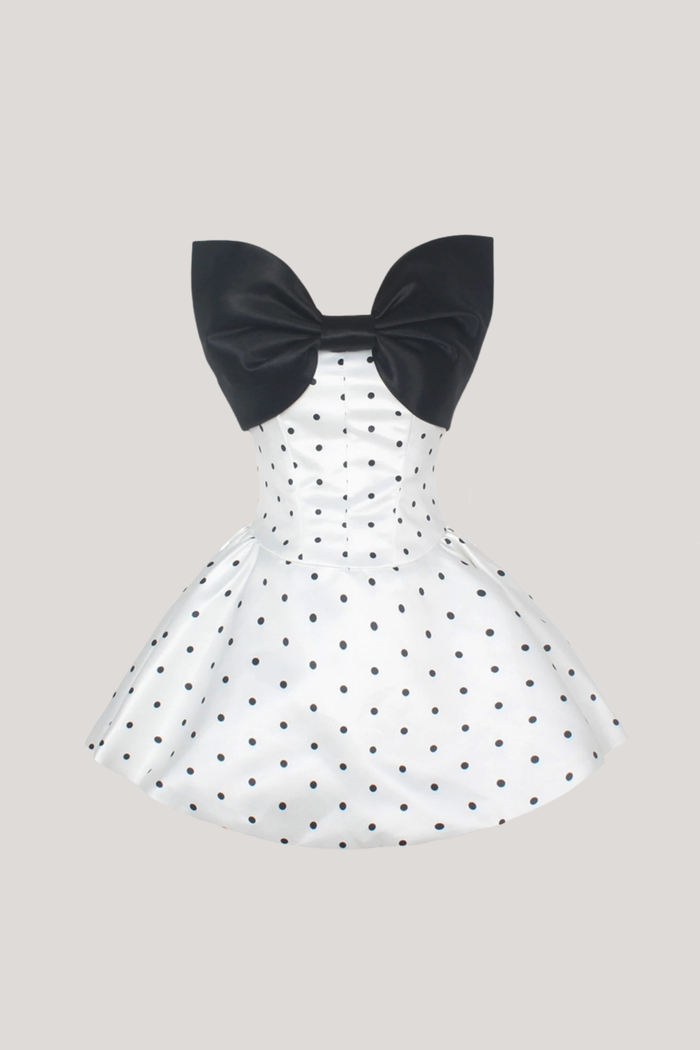 Arafa Bow Strapless Dot Mini Dress