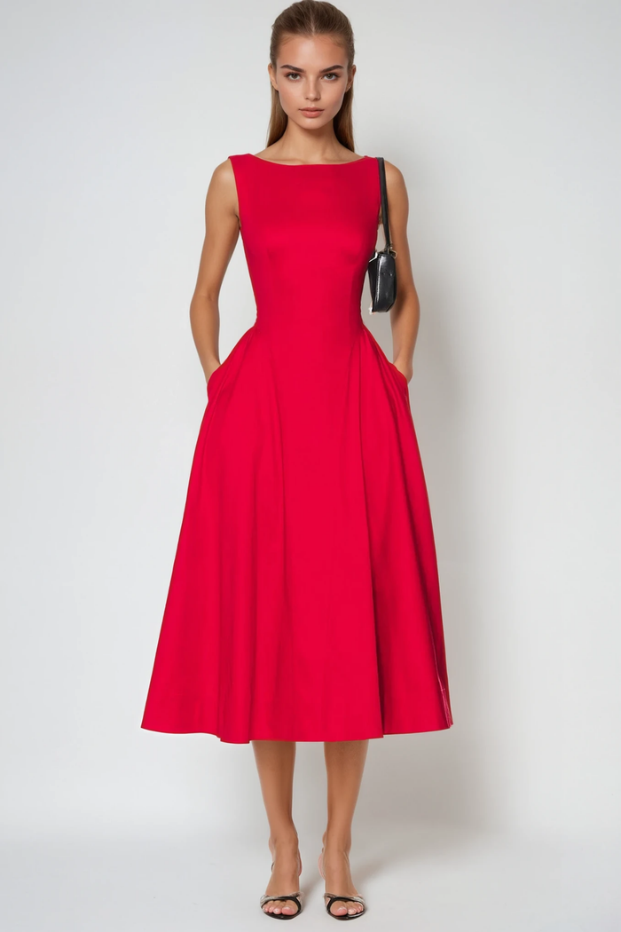 Argyle Ruffle Backless Midi Dress In Red