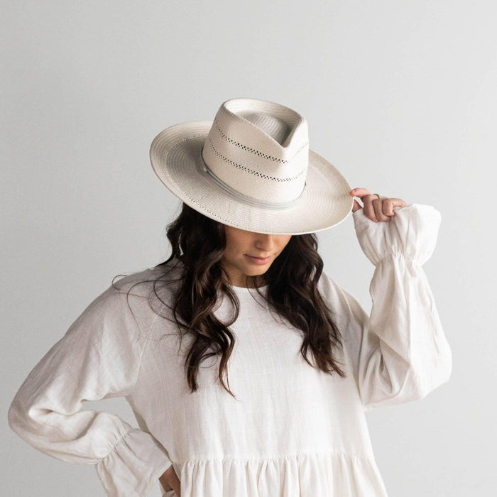 Arlo Grey Band - Straw Teardrop Fedora - BLEMISHED - GIGI PIP