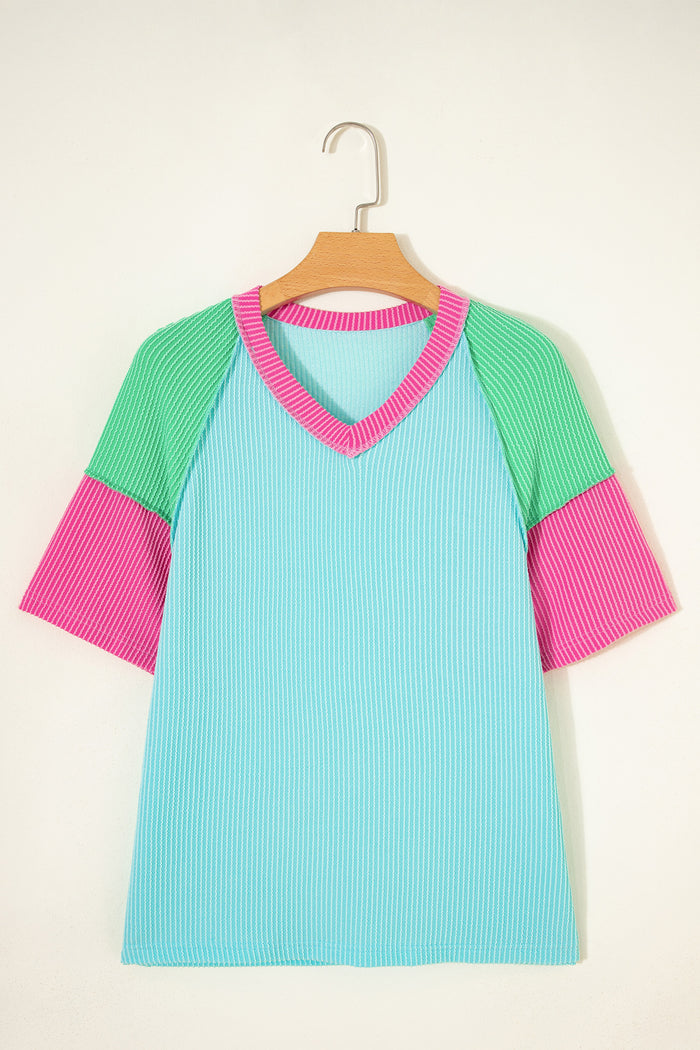 Aruba Blue Color Block Twisted Ribbed Tee