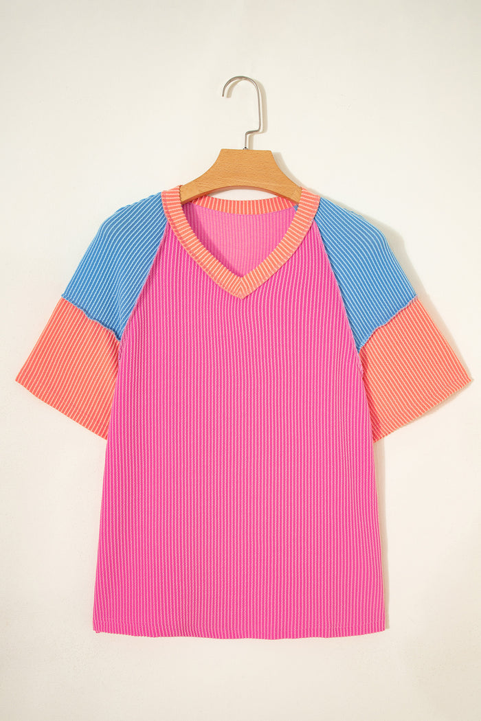 Aruba Blue Color Block Twisted Ribbed Tee