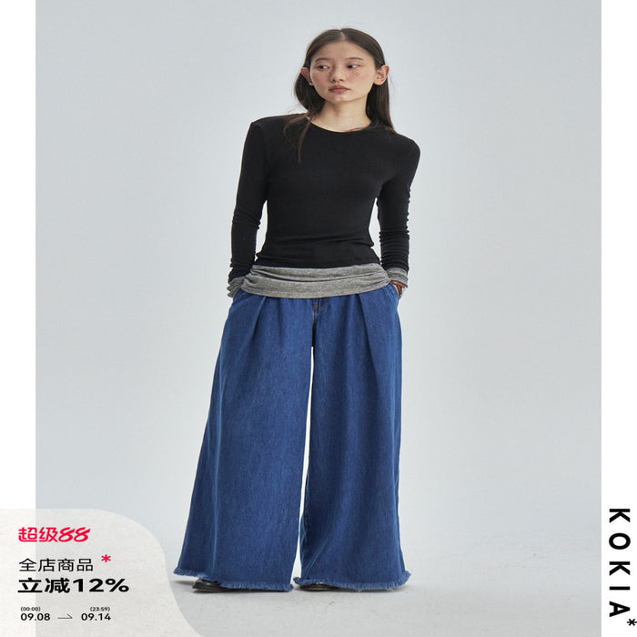 KOKIA Spot Heavy Industry High Waist pleated fringed Umbrella Wide Leg Jeans image 1
