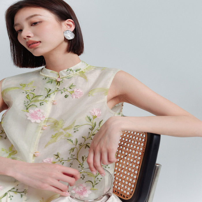 KOHS Jade Manhua New Chinese Style Vest Heavy Industry Eugen Embroidery Thin Half Skirt Set image 1