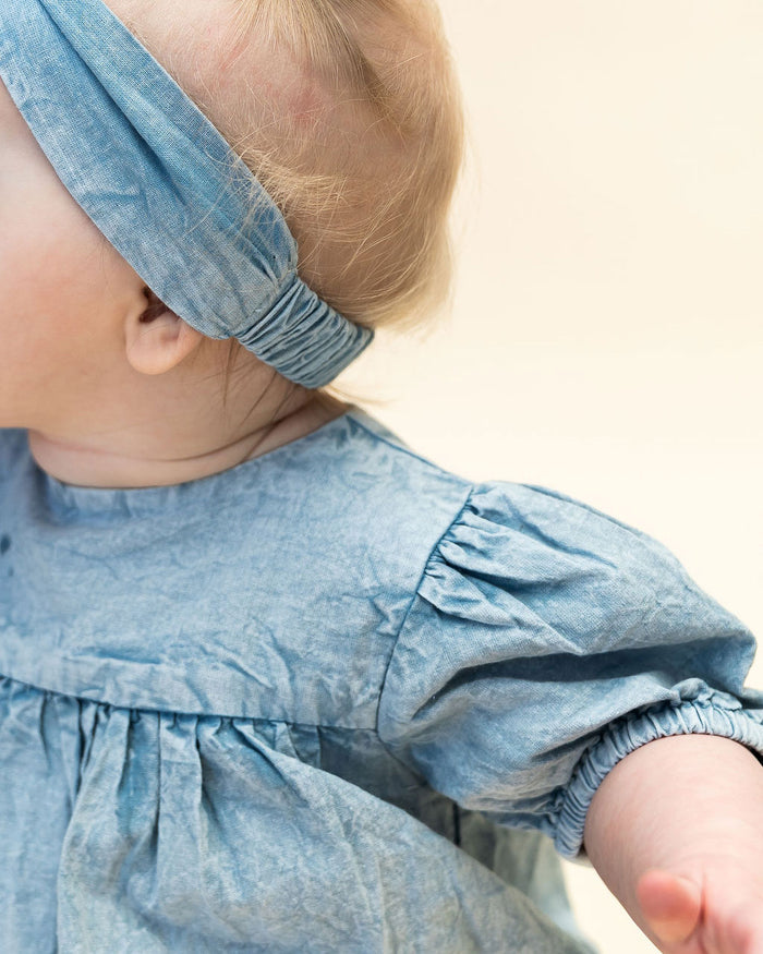 Aspen Soft Denim Washed Baby Romper (Organic) Model Detail