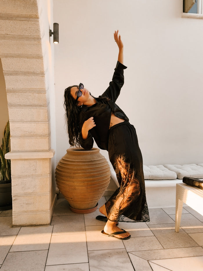 Asti Eco Silk Lace Long Skirt Black