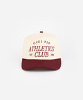Burgundy Trucker hat with 'Gigi Pip Athletics Club' text on a white background #color_burgundy