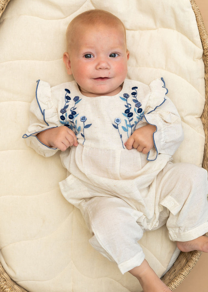 Atrani Embroidered Baby Romper & Headband Set (Organic Cotton)
