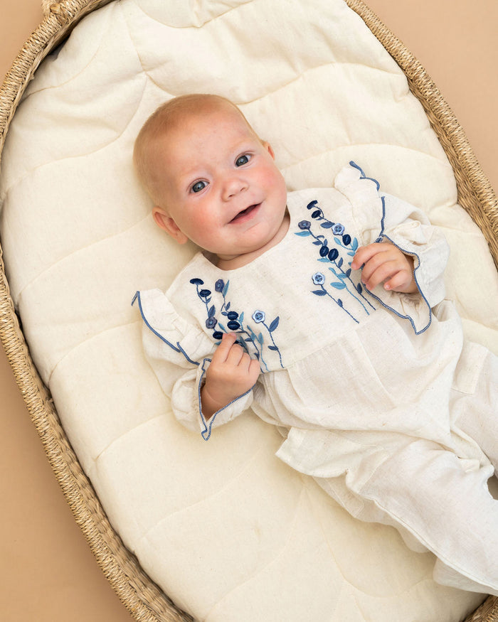 Atrani Embroidered Baby Romper & Headband Set (Organic Cotton)