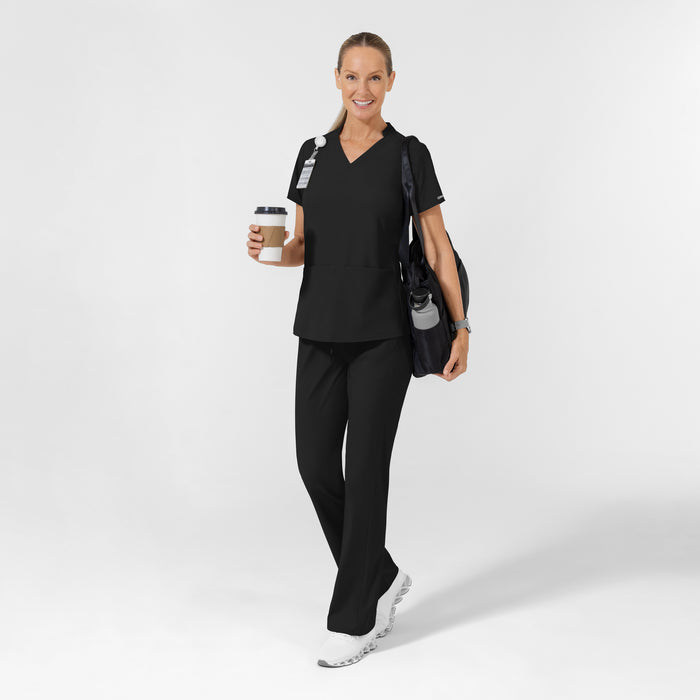 AURA Women's Allure V-Neck 2 Pocket Scrub Top - Black scrub set