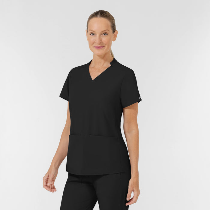 AURA Women's Allure V-Neck 2 Pocket Scrub Top - Black scrub set
