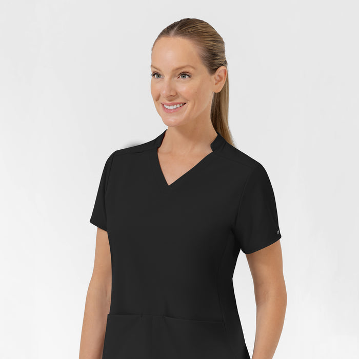AURA Women's Allure V-Neck 2 Pocket Scrub Top - Black neckline