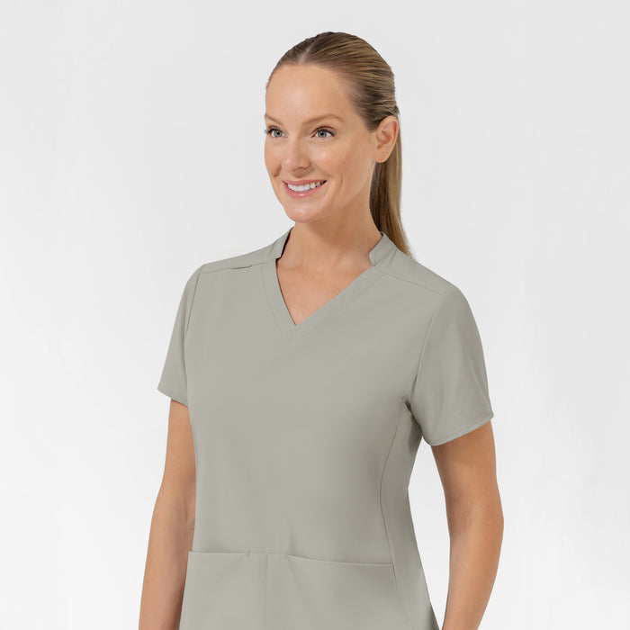 AURA Women's Allure V-Neck 2 Pocket Scrub Top - Cool Gray neckline
