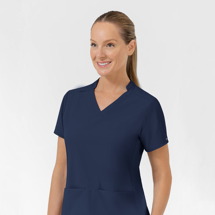 AURA Women's Allure V-Neck 2 Pocket Scrub Top - Navy neckline