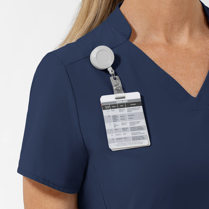 AURA Women's Allure V-Neck 2 Pocket Scrub Top - Navy badge loop