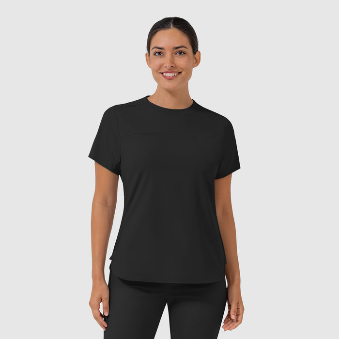 AURA Women's Captivate Crew Neck Tuck-in Scrub Top - Black