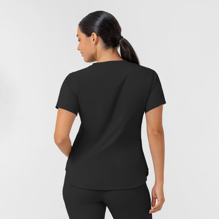 AURA Women's Captivate Crew Neck Tuck-in Scrub Top - Black back