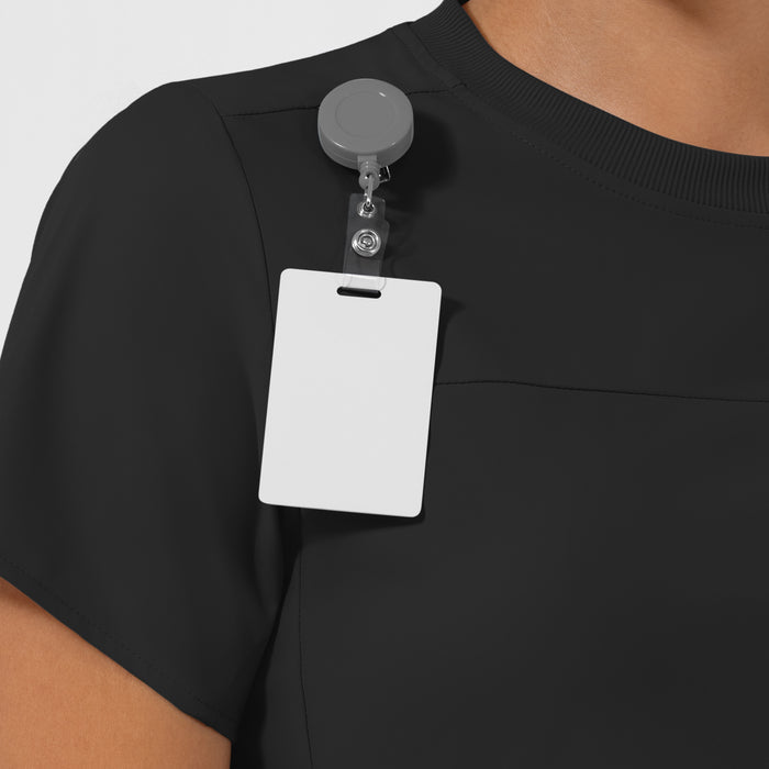 AURA Women's Captivate Crew Neck Tuck-in Scrub Top - Black badge loop