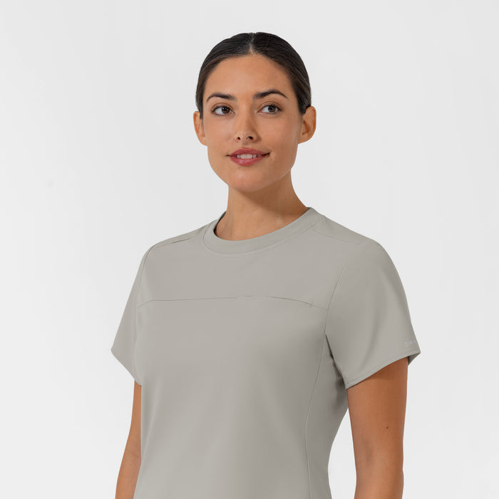 AURA Women's Captivate Crew Neck Tuck-in Scrub Top - Cool Gray neckline