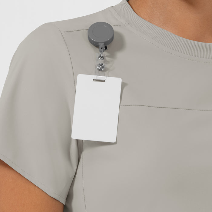 AURA Women's Captivate Crew Neck Tuck-in Scrub Top - Cool Gray badge loop