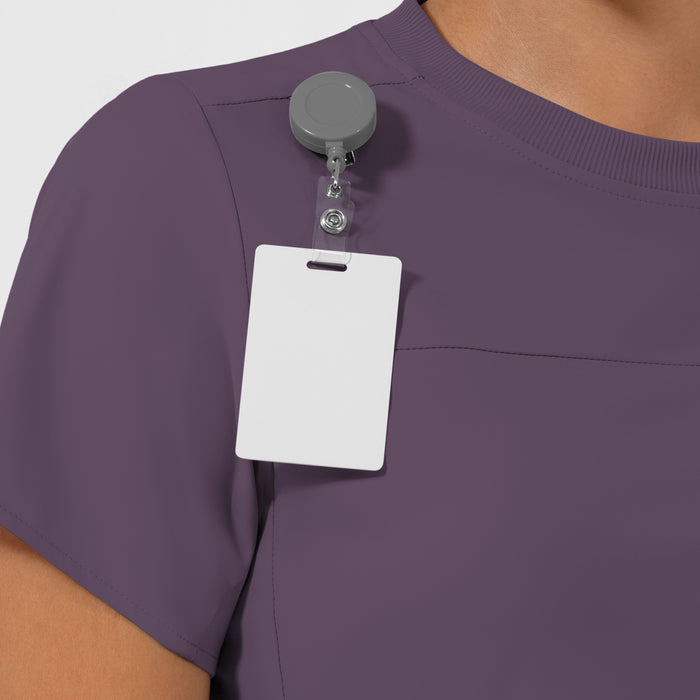 AURA Women's Captivate Crew Neck Tuck-in Scrub Top - Dusk badge loop