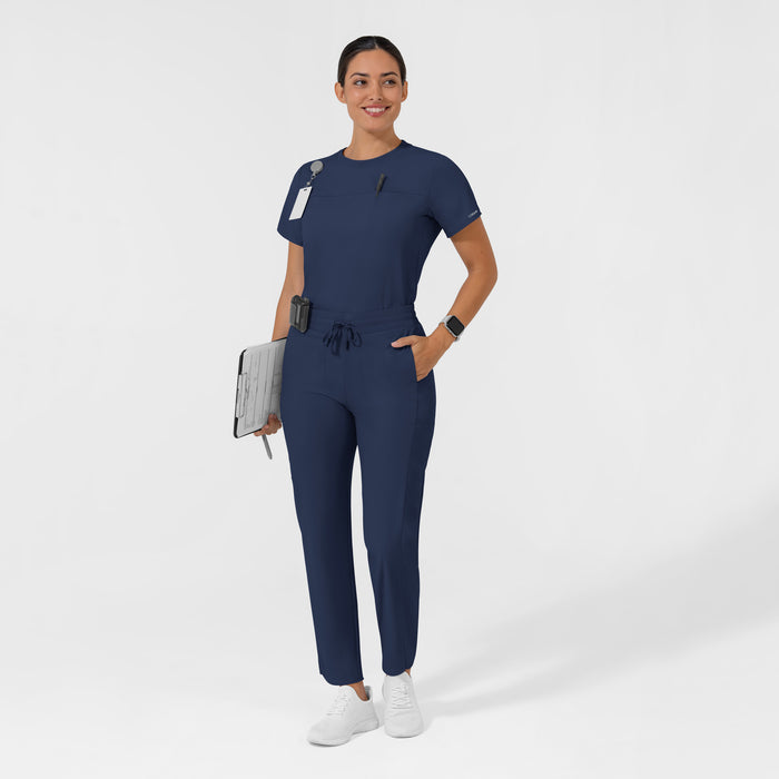 AURA Women's Captivate Crew Neck Tuck-in Scrub Top - Navy scrub set