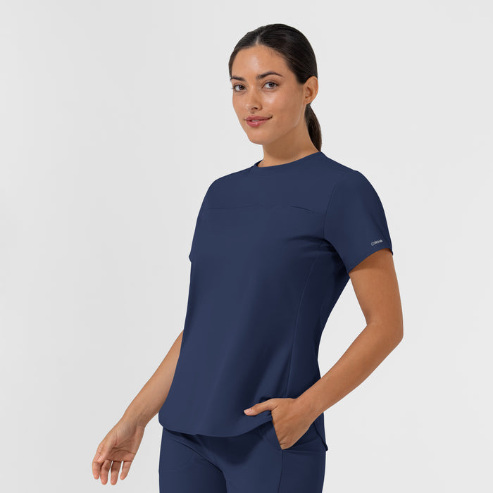 AURA Women's Captivate Crew Neck Tuck-in Scrub Top - Navy side