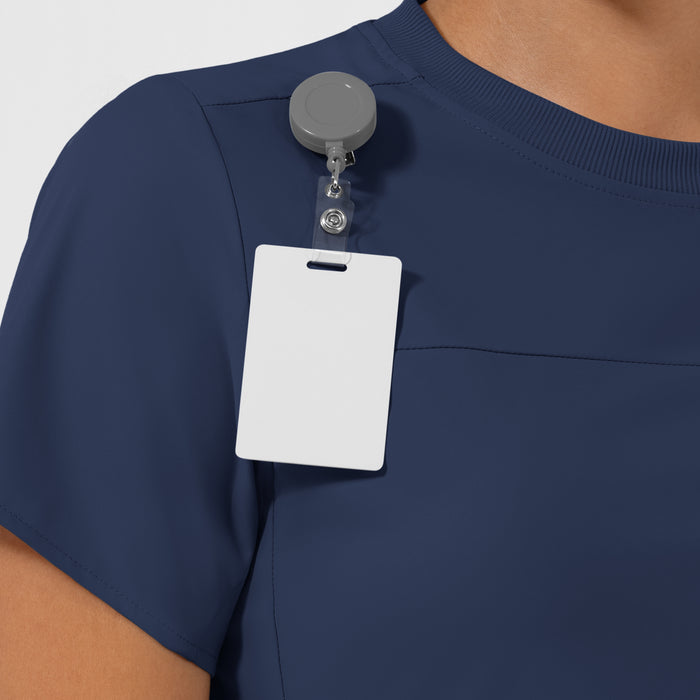 AURA Women's Captivate Crew Neck Tuck-in Scrub Top - Navy badge loop