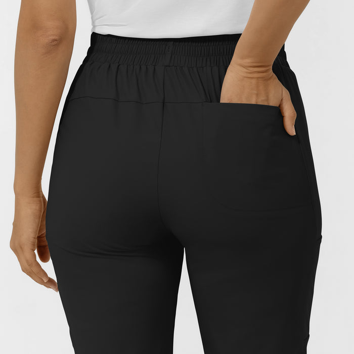AURA Women's Glide Tapered Scrub Pant - Black back pockets