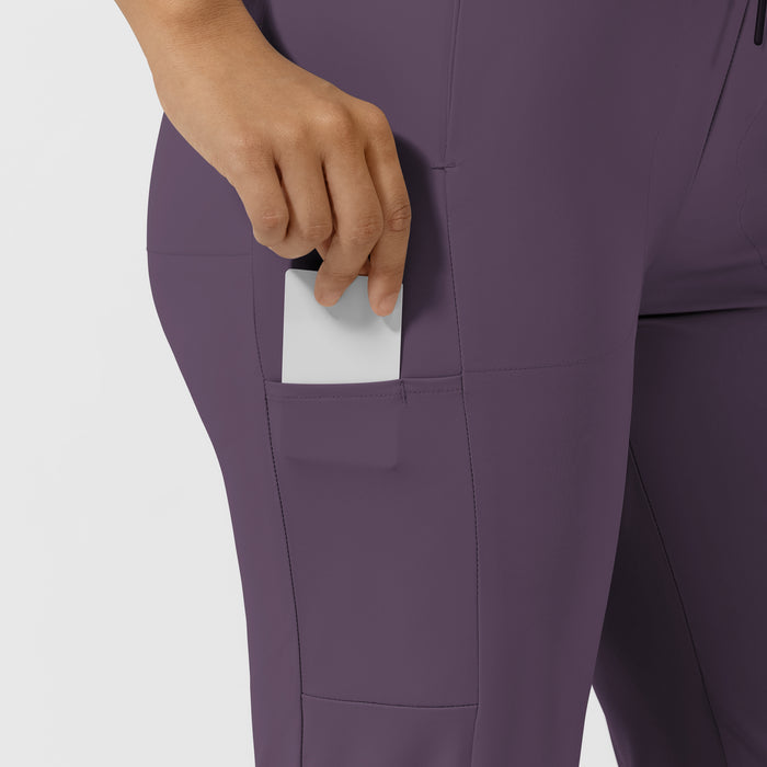 AURA Women's Glide Tapered Scrub Pant - Dusk pocket with pen slot