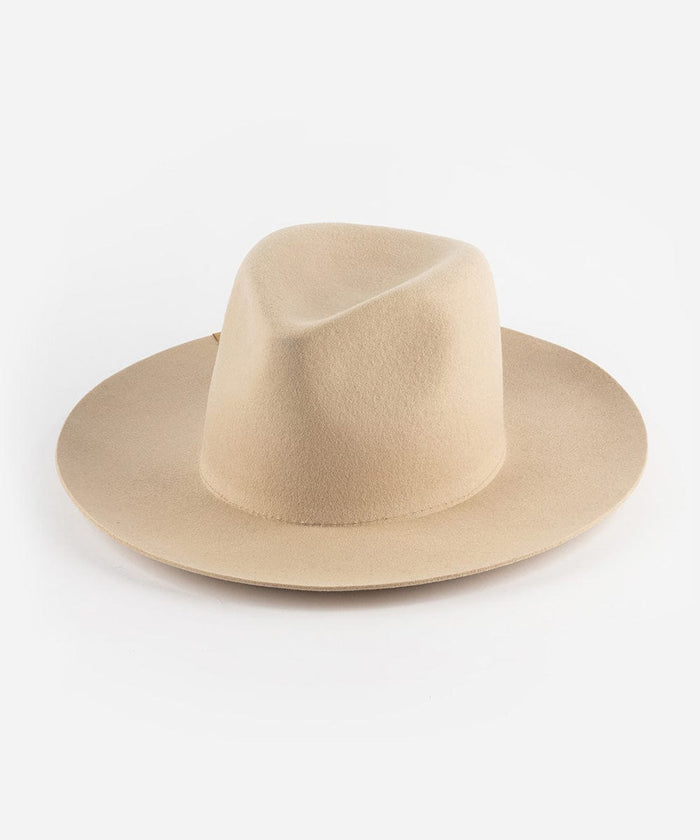 A cream fedora hat on a plain background #color_cream