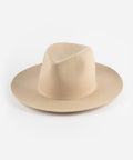 A cream fedora hat on a plain background #color_cream