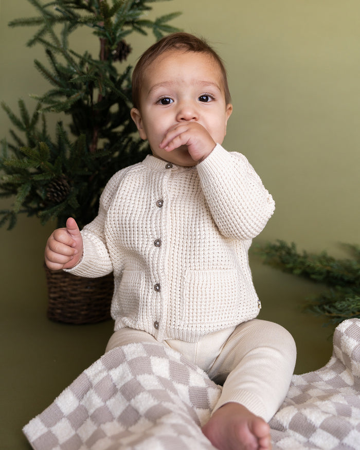 Avery Button & Pocket Chunky Sweater Knit Baby Cardigan (Organic Cotton)