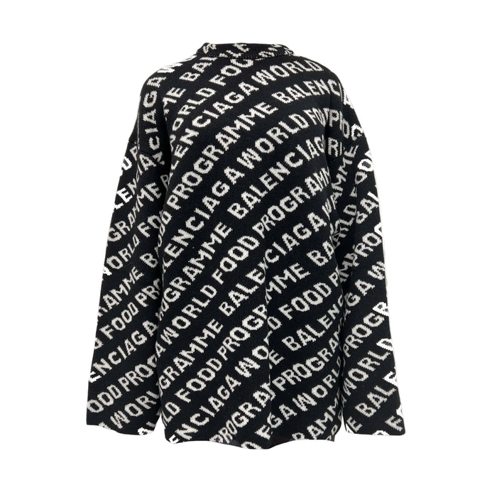 BALENCIAGA BLACK & WHITE OVERSIZED GRAPHIC UNISEX TUNIC SWEATER - SIZE L