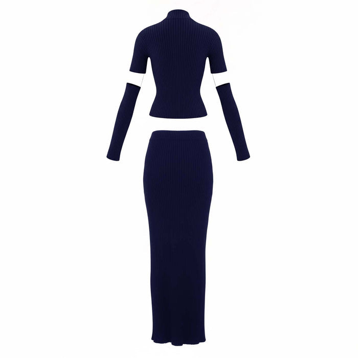 BALENCIAGA NAVY TWO PIECE RIBBED SET WITH CUT OUT DETAIL - SIZE S/M