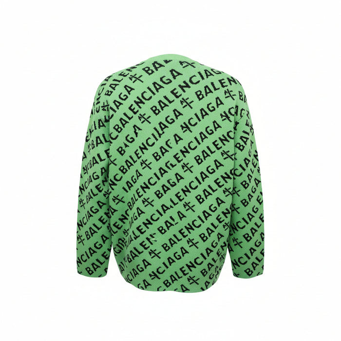 BALENCIAGA OVERSIZED EMERALD GREEN LOGO KNIT SWEATER - SIZE XS