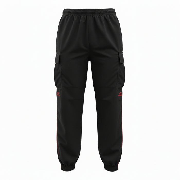 BALENCIAGA UNISEX BLACK CARGO PANTS WITH RED STRIPE - SIZE 48